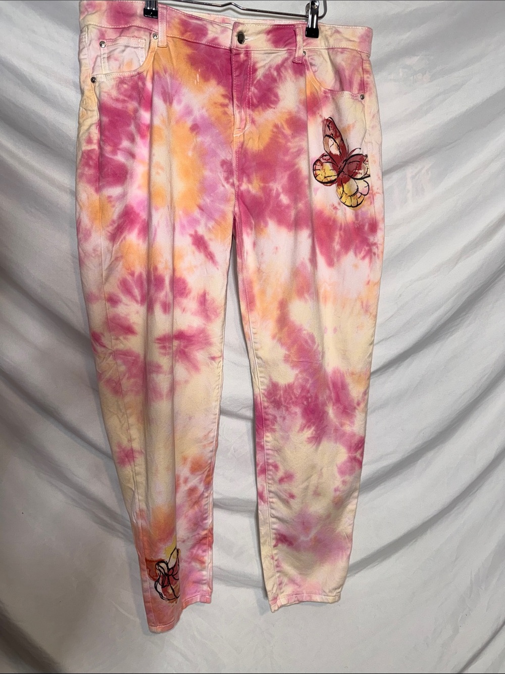 One of a kind Tie-Dye Pink & Yellow Butterfly pants